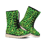 Green And Black Cheetah Print Winter Boots