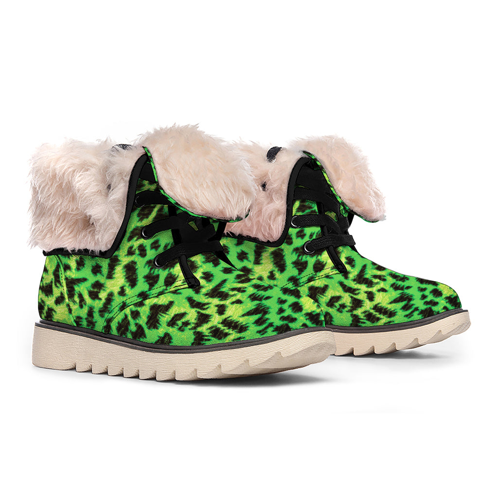 Green And Black Cheetah Print Winter Boots