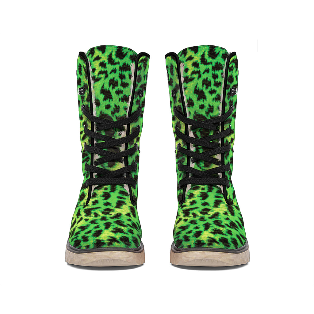 Green And Black Cheetah Print Winter Boots