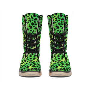 Green And Black Cheetah Print Winter Boots