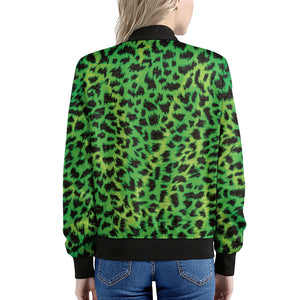 Green And Black Cheetah Print Women's Bomber Jacket