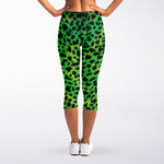 Green And Black Cheetah Print Women's Capri Leggings