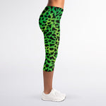 Green And Black Cheetah Print Women's Capri Leggings