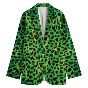 Green And Black Cheetah Print Women's Cotton Blazer