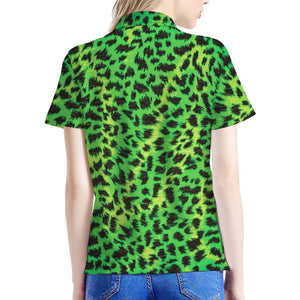 Green And Black Cheetah Print Women's Polo Shirt