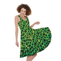 Green And Black Cheetah Print Sleeveless Knee Length Dress