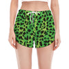 Green And Black Cheetah Print Women's Split Running Shorts