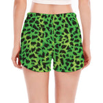 Green And Black Cheetah Print Women's Split Running Shorts