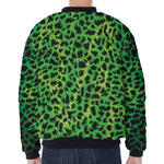 Green And Black Cheetah Print Zip Sleeve Bomber Jacket