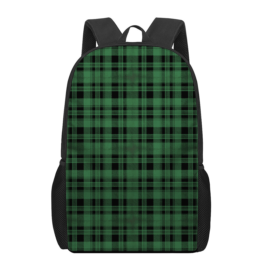 Green And Black Tartan Pattern Print 17 Inch Backpack