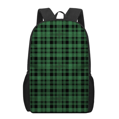 Green And Black Tartan Pattern Print 17 Inch Backpack