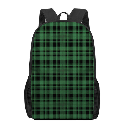 Green And Black Tartan Pattern Print 17 Inch Backpack
