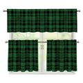 Green And Black Tartan Pattern Print 3 Piece Kitchen Curtains