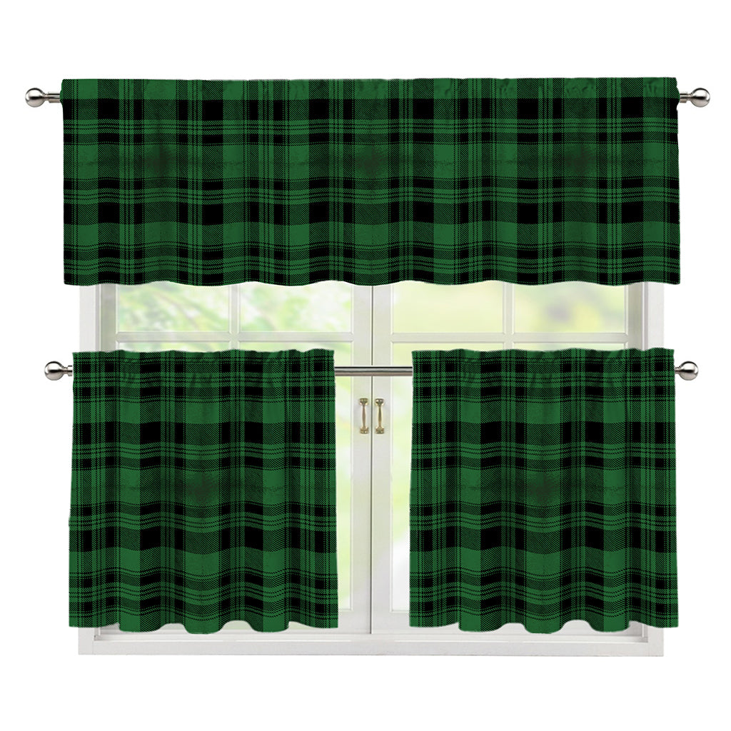 Green And Black Tartan Pattern Print 3 Piece Kitchen Curtains