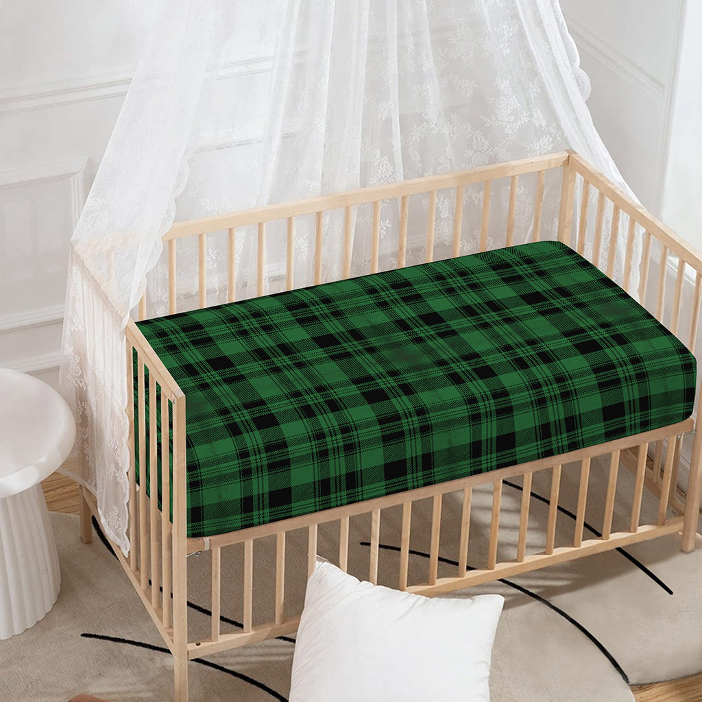 Green And Black Tartan Pattern Print Baby Crib Sheet
