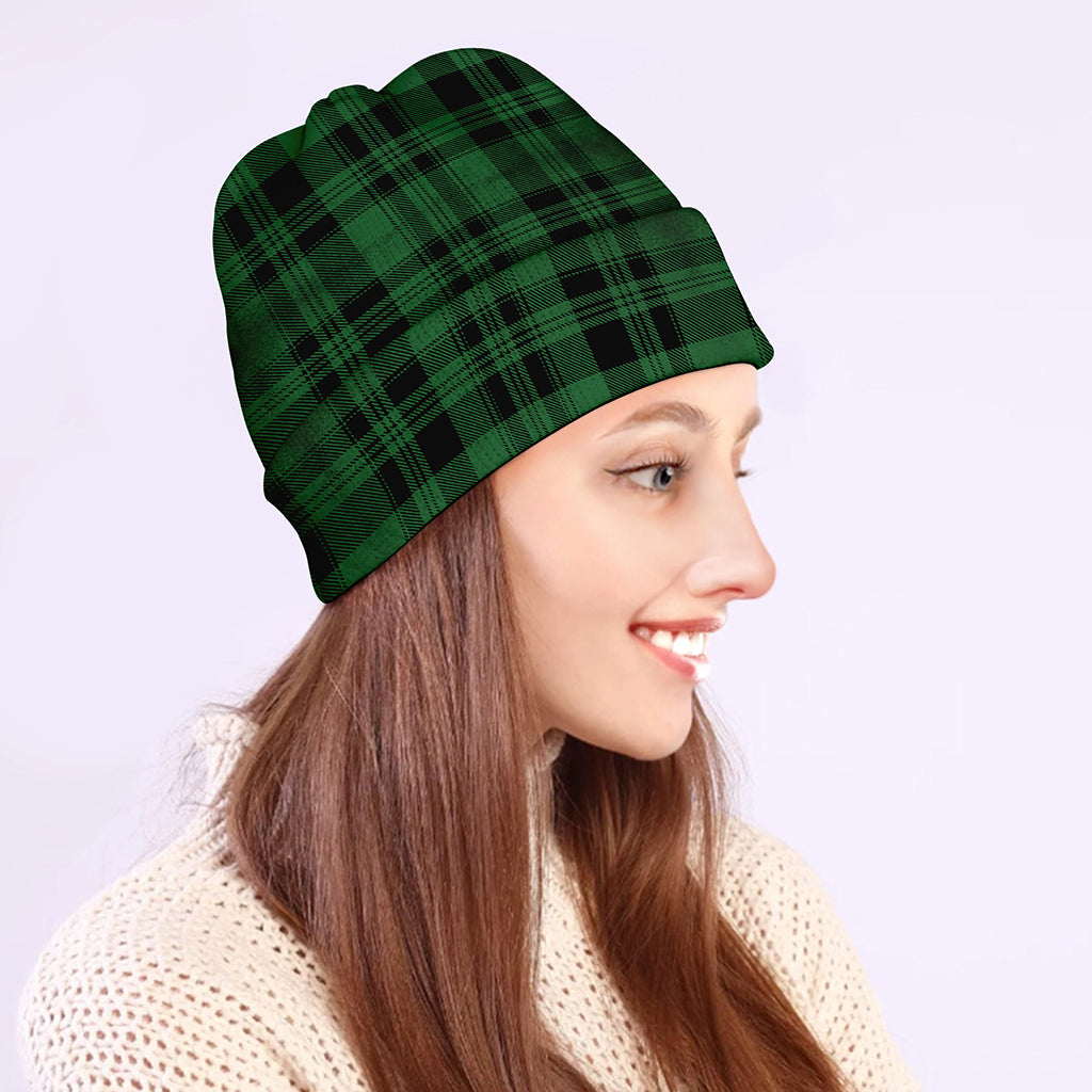 Green And Black Tartan Pattern Print Beanie