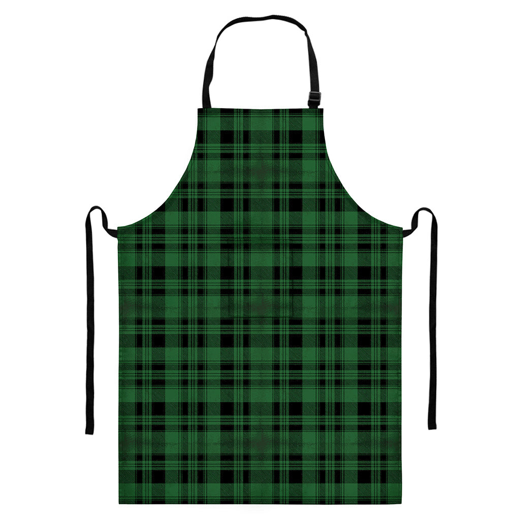Green And Black Tartan Pattern Print Bib Apron With Pocket