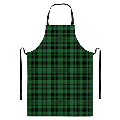 Green And Black Tartan Pattern Print Bib Apron With Pocket