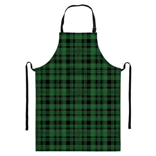 Green And Black Tartan Pattern Print Bib Apron With Pocket
