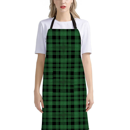 Green And Black Tartan Pattern Print Bib Apron With Pocket