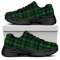 Green And Black Tartan Pattern Print Black Chunky Shoes