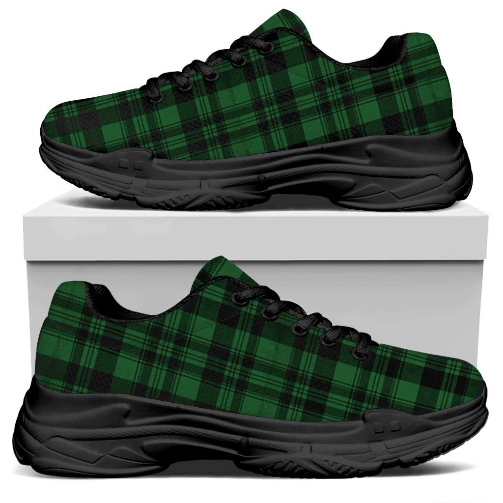 Green And Black Tartan Pattern Print Black Chunky Shoes