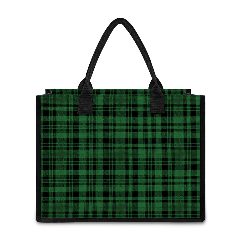 Green And Black Tartan Pattern Print Canvas Tote Bag
