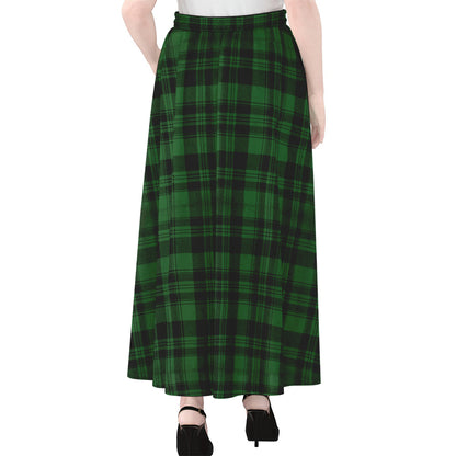 Green And Black Tartan Pattern Print Chiffon Maxi Skirt