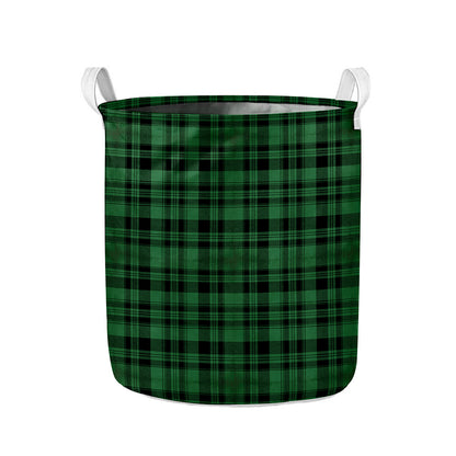 Green And Black Tartan Pattern Print Collapsible Laundry Basket