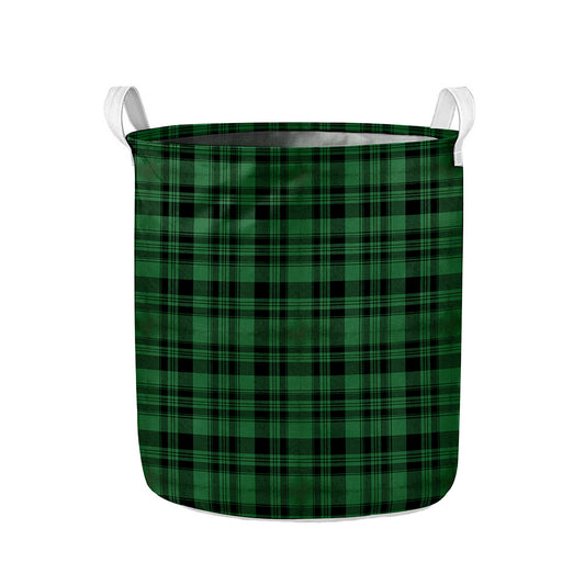 Green And Black Tartan Pattern Print Collapsible Laundry Basket