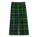 Green And Black Tartan Pattern Print Cotton Front Slit Maxi Skirt