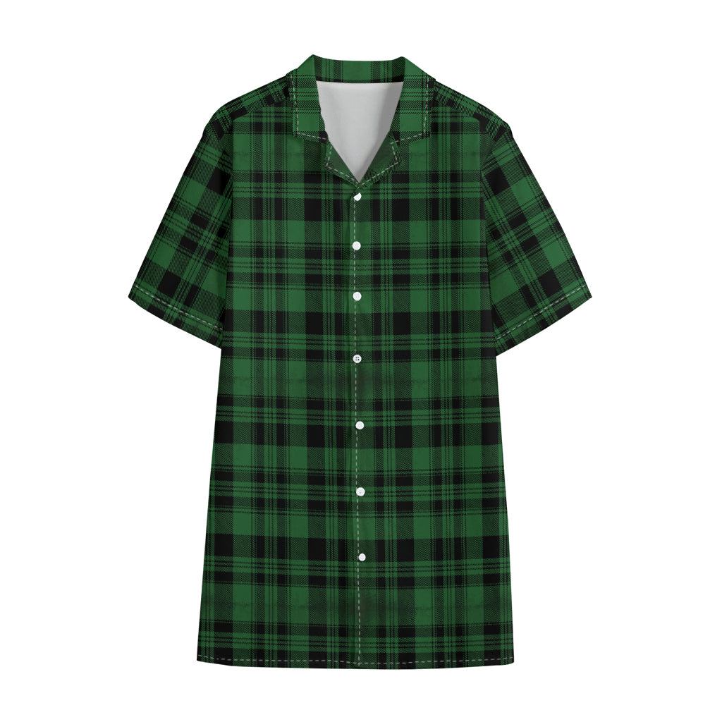 Green And Black Tartan Pattern Print Cotton Hawaiian Shirt