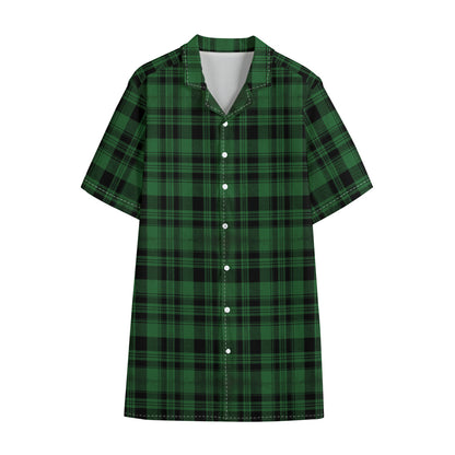Green And Black Tartan Pattern Print Cotton Hawaiian Shirt