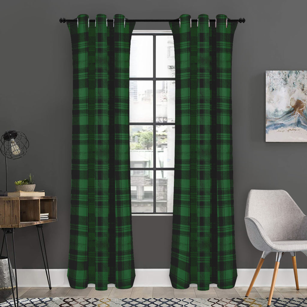 Green And Black Tartan Pattern Print Curtain