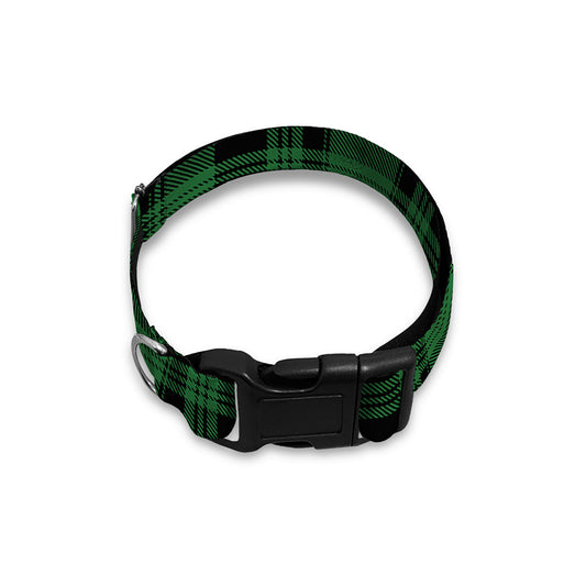 Green And Black Tartan Pattern Print Dog Collar