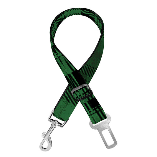 Green And Black Tartan Pattern Print Dog Seat Belt