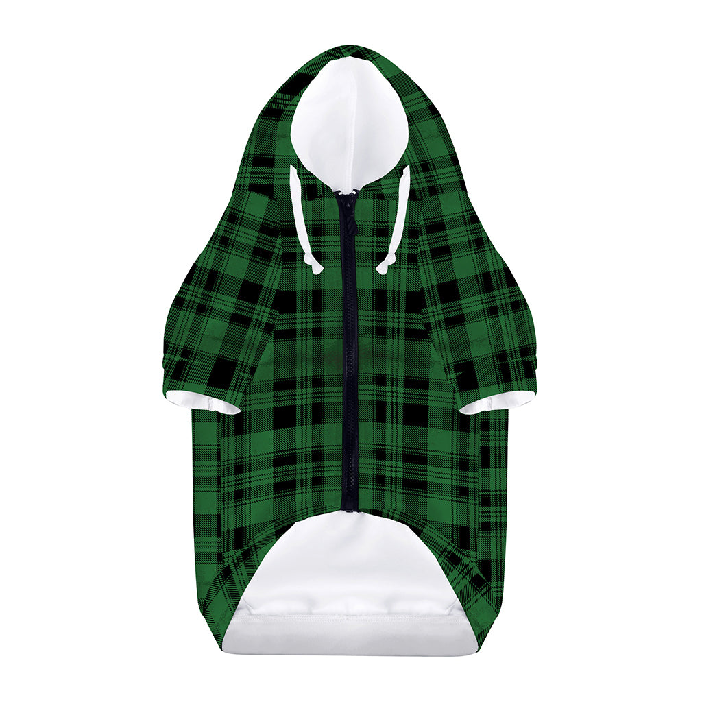 Green And Black Tartan Pattern Print Dog Zip Up Hoodie