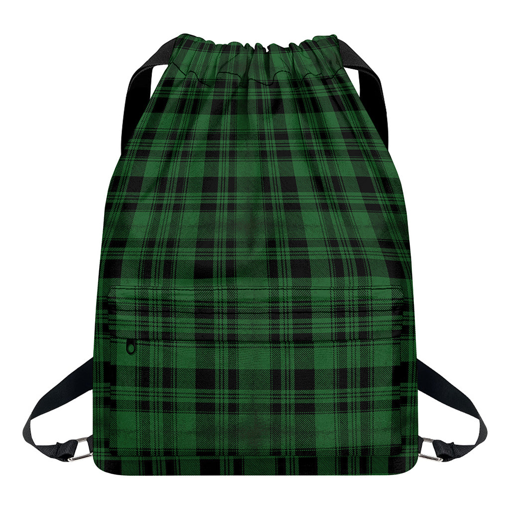 Green And Black Tartan Pattern Print Drawstring Backpack