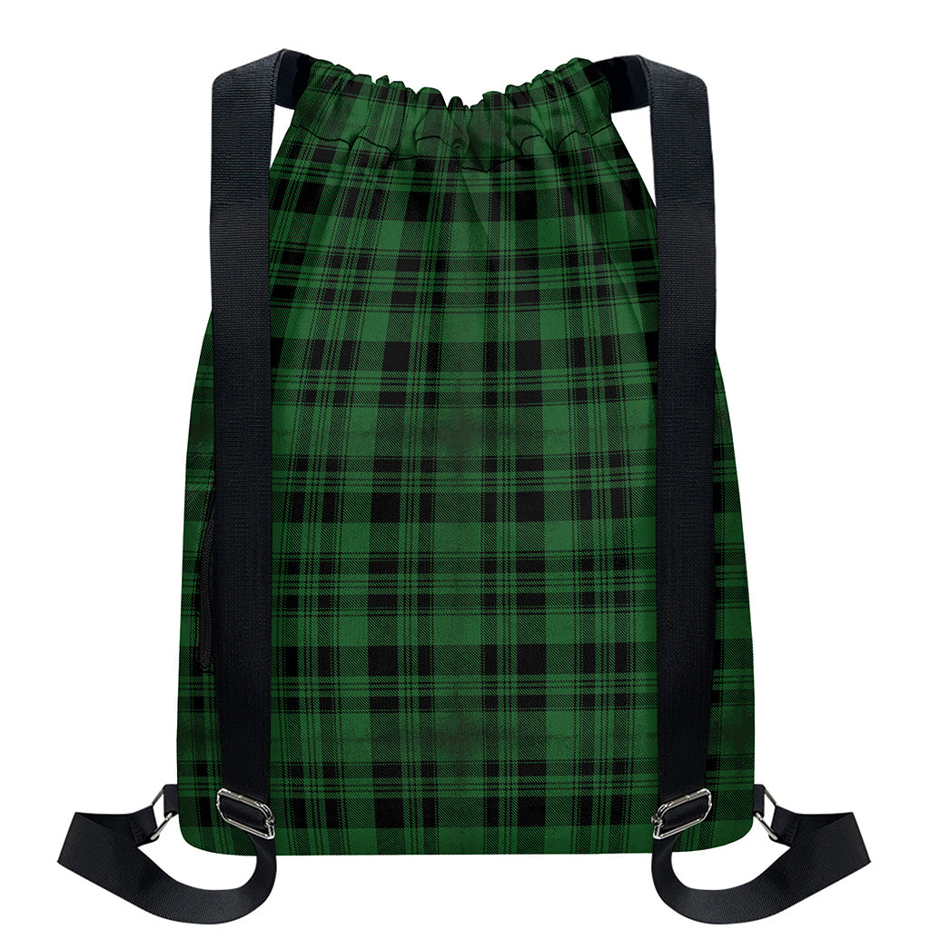 Green And Black Tartan Pattern Print Drawstring Backpack