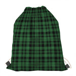 Green And Black Tartan Pattern Print Drawstring Bag