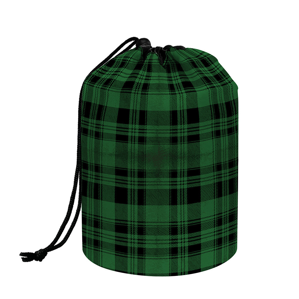 Green And Black Tartan Pattern Print Drawstring Makeup Bag
