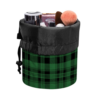 Green And Black Tartan Pattern Print Drawstring Makeup Bag