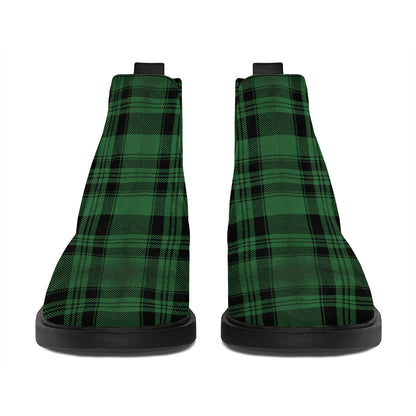 Green And Black Tartan Pattern Print Flat Ankle Boots