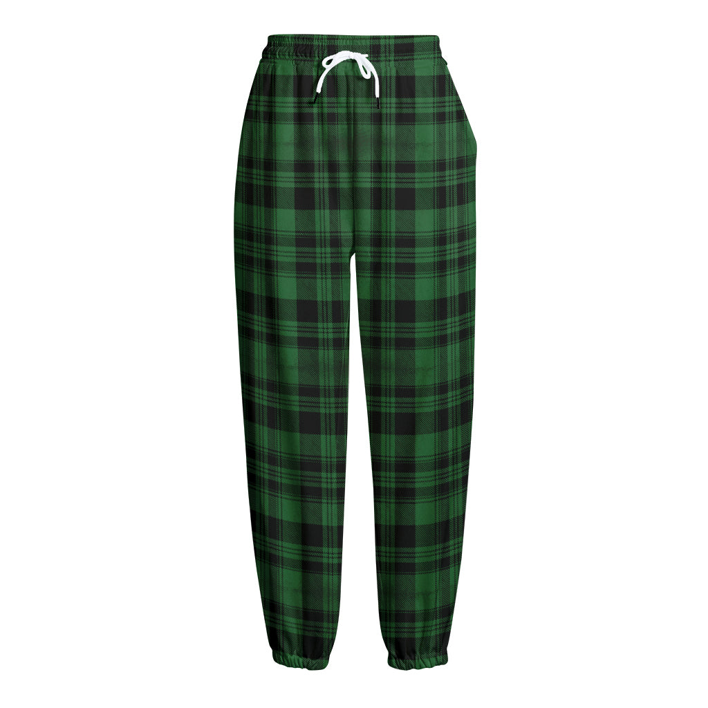 Green And Black Tartan Pattern Print Fleece Lined Knit Pants