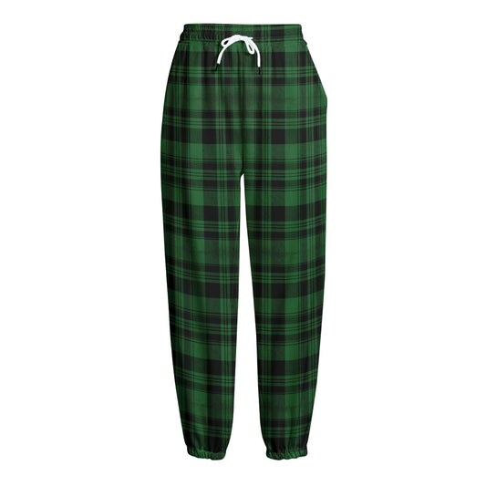 Green And Black Tartan Pattern Print Fleece Lined Knit Pants