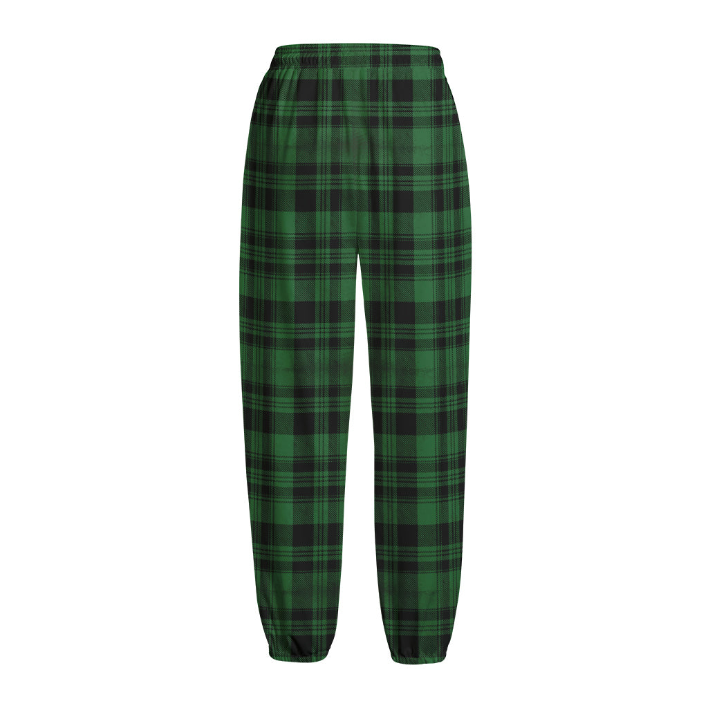 Green And Black Tartan Pattern Print Fleece Lined Knit Pants