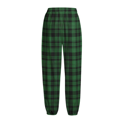 Green And Black Tartan Pattern Print Fleece Lined Knit Pants