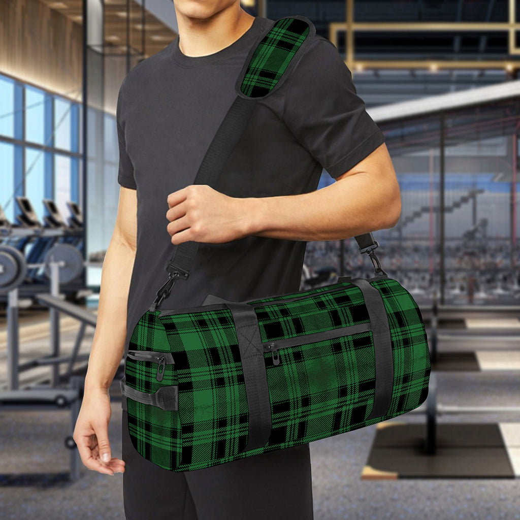 Green And Black Tartan Pattern Print Gym Bag