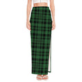 Green And Black Tartan Pattern Print High Slit Maxi Skirt
