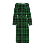Green And Black Tartan Pattern Print Hooded Bathrobe